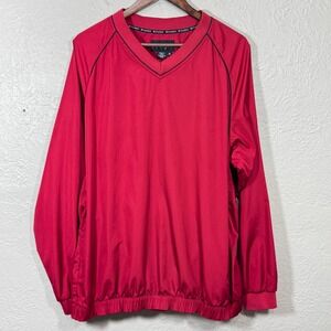 FootJoy Golf Jacket XL Pullover Windbreaker Nylon Red Black Zip Pockets V-Neck